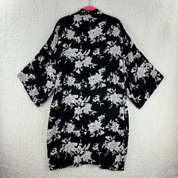 Spiritual Gangster Black Floral Maya‎ Kimono Womens Front Tie Pockets Size OS - Picture 12 of 12